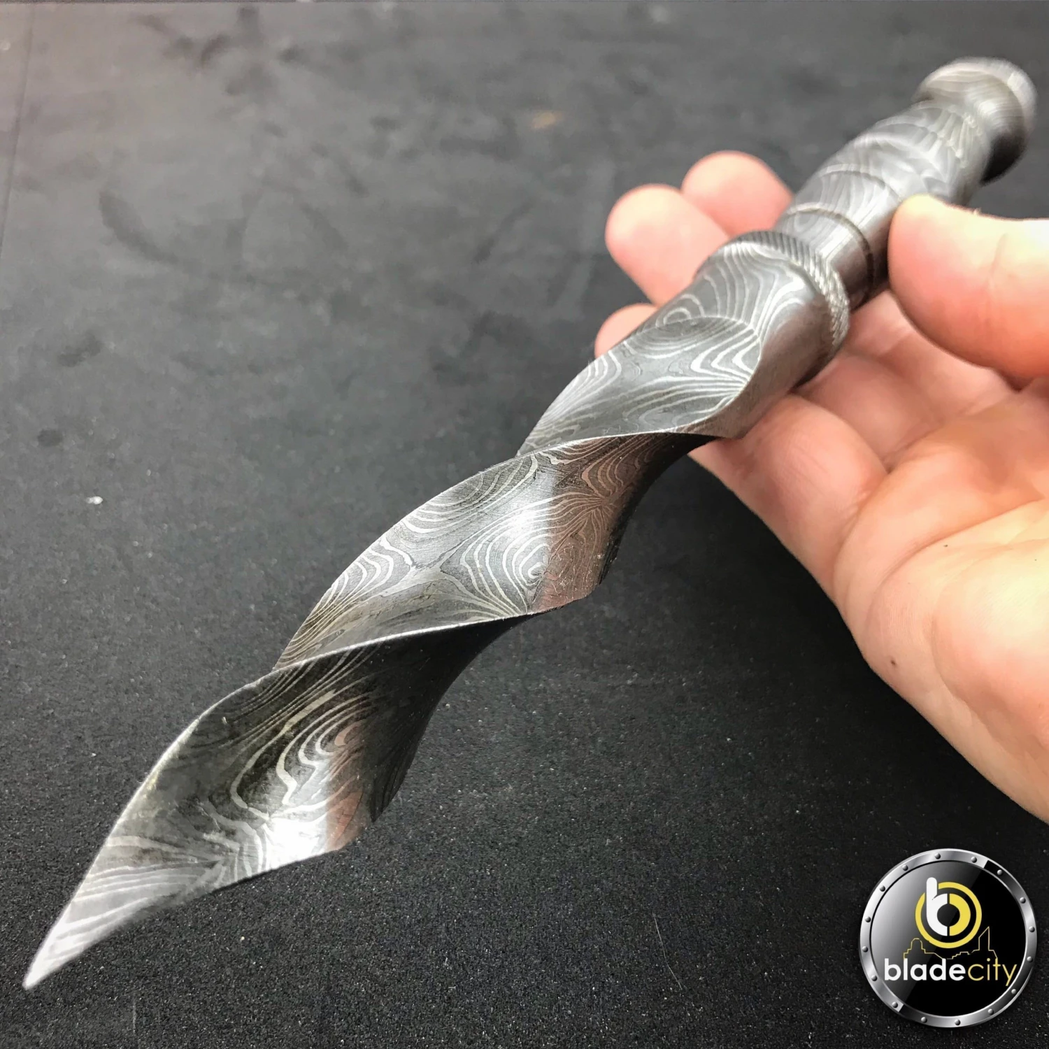 Blade City All Knives BoneEdge Damascus Kris Blade With Leather Sheath 5 Blade City All Knives BoneEdge Damascus Kris Blade With Leather Sheath