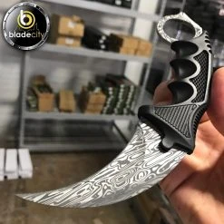 Blade City Damascus Etched Karambit All Knives